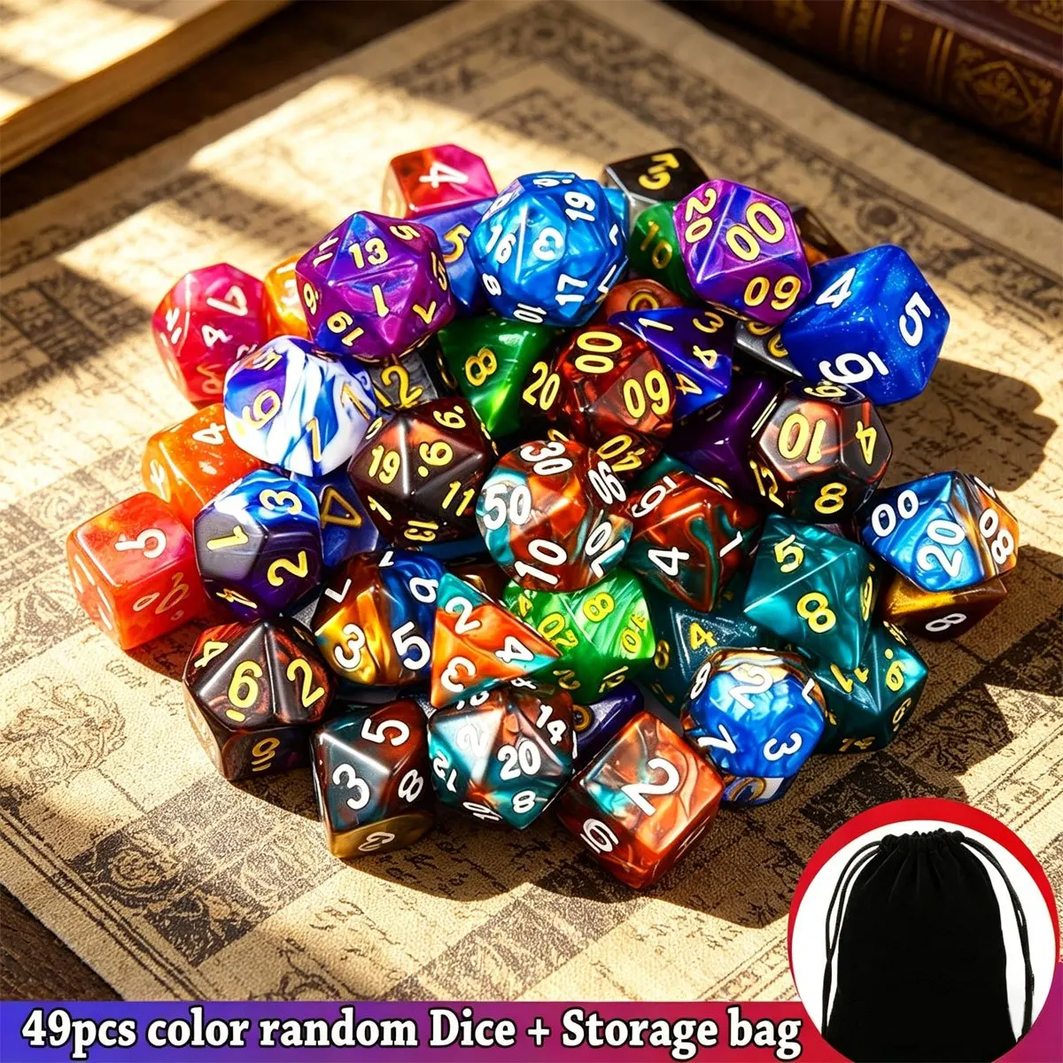 49Pcs Polyhedral Dice Set with 7 Black Storage Pouches - Random color 7 Complete Sets D4/D6/D8/D10/D%/D12/D20 for DND, RPG, MTG & Tabletop Games, Perfect Halloween & Christmas Holiday Gifts ZSY
49Pcs Polyhedral Dice Set with 7 Black Storage Pouches - Random color 7 Complete Sets D4/D6/D8/D10/D%/D12/D20 for DND, RPG, MTG & Tabletop Games, Perfect Halloween & Christmas Holiday Gifts ZSY