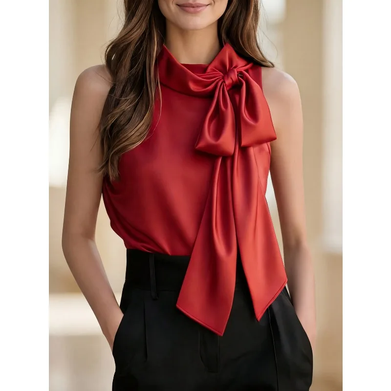 2026 Popular Summer New Elegant Commuting Large Bow Sleeveless Satin Shirt Women's Commuting Fashion Good-looking Women’s Wear
2026 Popular Summer New Elegant Commuting Large Bow Sleeveless Satin Shirt Women's Commuting Fashion Good-looking Women’s Wear