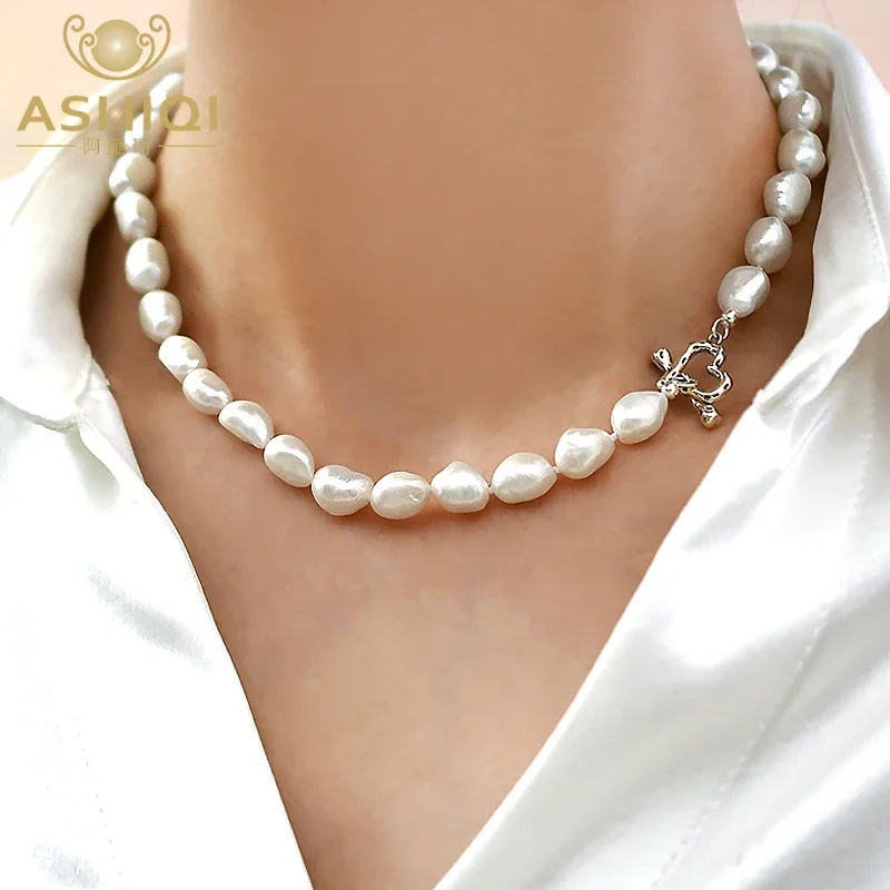 ASHIQI 925 Sterling Silver Natural Baroque Freshwater Pearl Necklace Temperament Wedding Jewelry for Women
ASHIQI 925 Sterling Silver Natural Baroque Freshwater Pearl Necklace Temperament Wedding Jewelry for Women