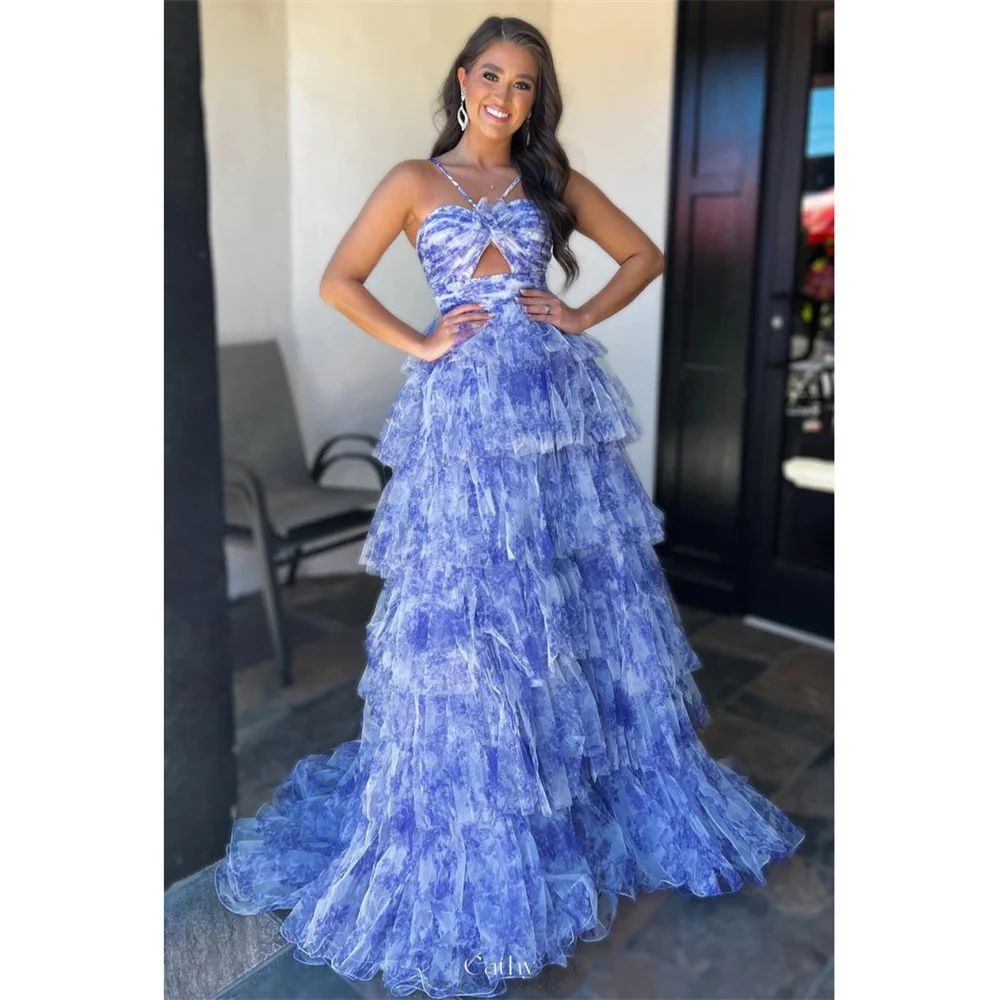 Cathy Customized Blue Halter Neck Tiered Ruffles Prom Dress Floral Print Cut-out vestidos de noiva A-line Evening Dresses 2025
Cathy Customized Blue Halter Neck Tiered Ruffles Prom Dress Floral Print Cut-out vestidos de noiva A-line Evening Dresses 2025