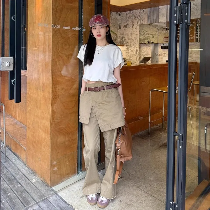 American style retro khaki irregular splicing fake two-piece skirt pants women's summer casual loose wide leg pants
American style retro khaki irregular splicing fake two-piece skirt pants women's summer casual loose wide leg pants