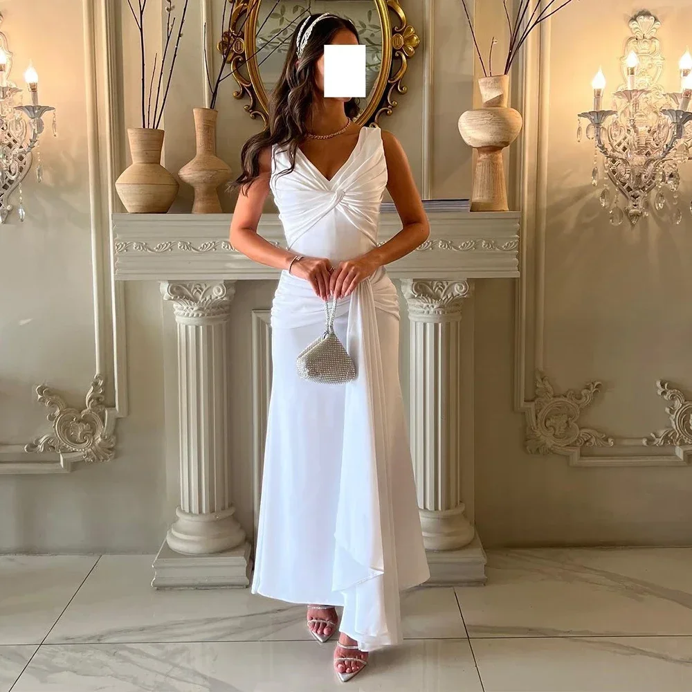 Customized White Prom Gown Sleeveless A-line V Neck Pleat Elegant Celebrity Banquet Dress Ankle-Length Evening Dresses for Women
Customized White Prom Gown Sleeveless A-line V Neck Pleat Elegant Celebrity Banquet Dress Ankle-Length Evening Dresses for Women