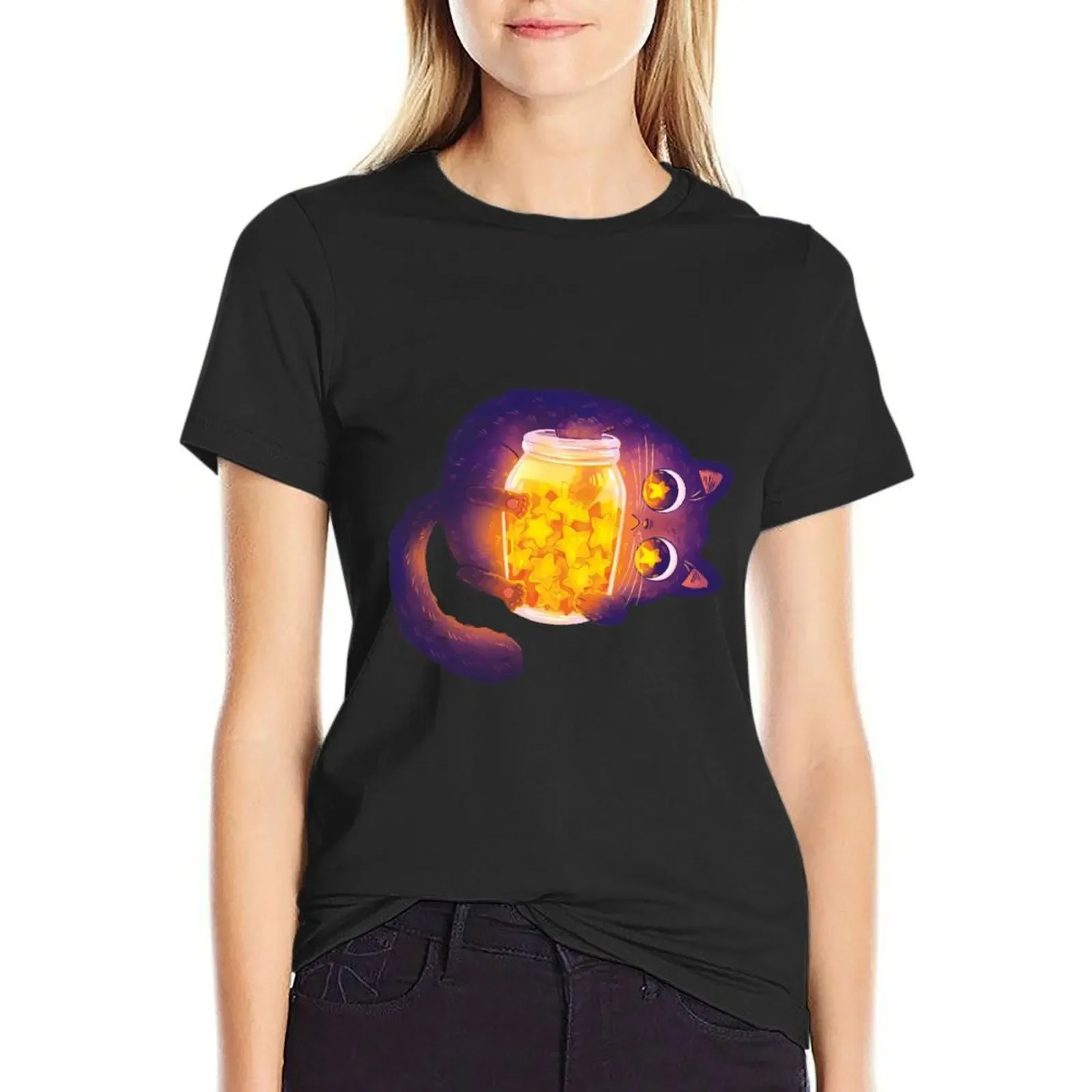 Cute Black Cat with his Star Jar T-Shirt graphics anime customs animal print shirt for girls designer clothes Women luxury
Cute Black Cat with his Star Jar T-Shirt graphics anime customs animal print shirt for girls designer clothes Women luxury
