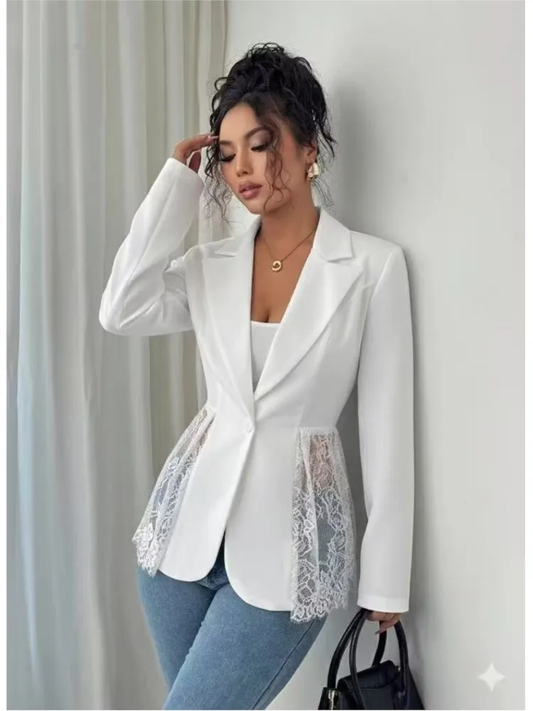 Women's Slim Blazer With Lace Waist Office Lady Suit Collar Single Button Shoulder Pads Long Sleeve Lady Tops Chic Female Coats
Women's Slim Blazer With Lace Waist Office Lady Suit Collar Single Button Shoulder Pads Long Sleeve Lady Tops Chic Female Coats
