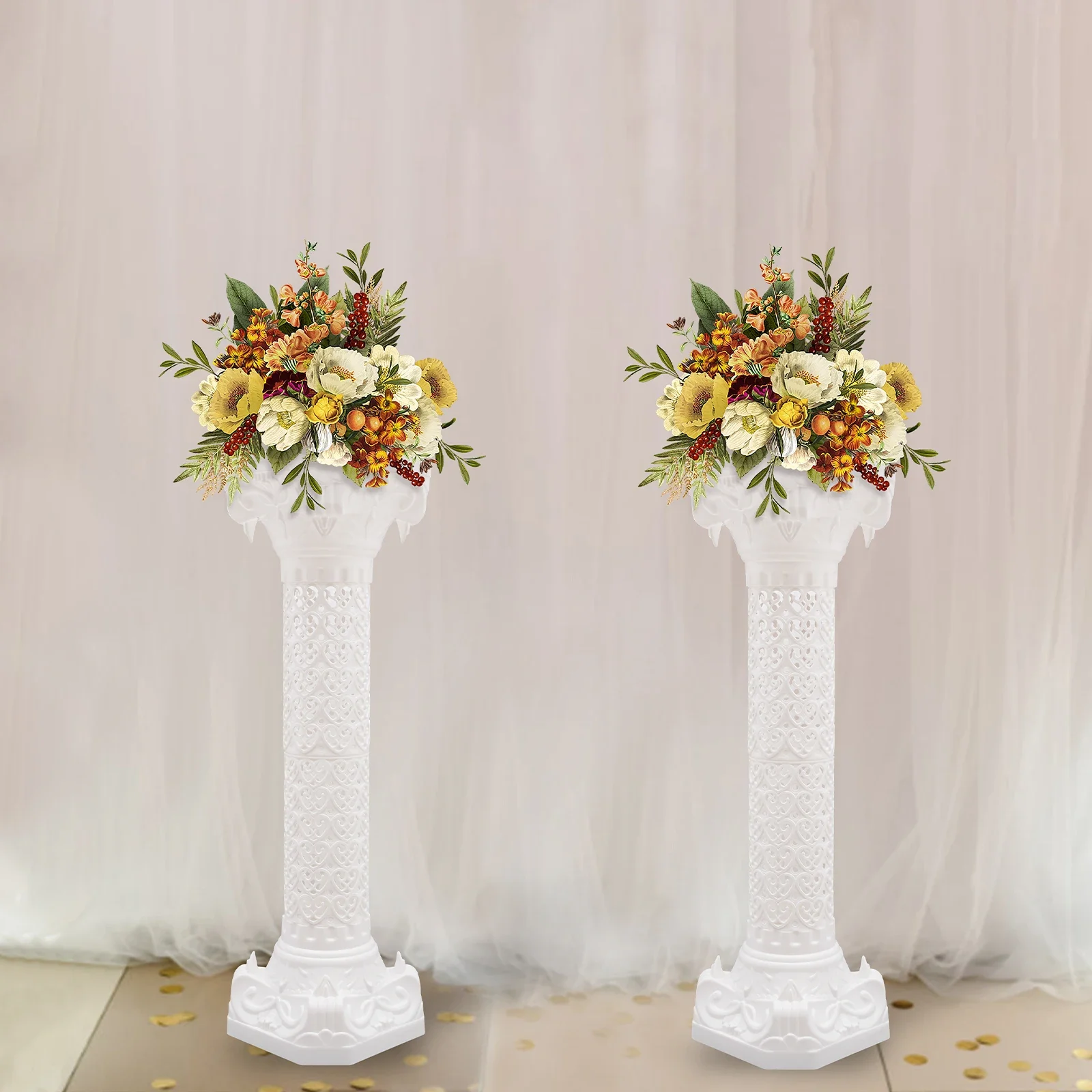 2 Pcs Wedding Roman Columns – 10.6x34.6 Inches Plastic Square Pillars with Detachable Floral Baskets for Event and Wedding Decor
2 Pcs Wedding Roman Columns – 10.6x34.6 Inches Plastic Square Pillars with Detachable Floral Baskets for Event and Wedding Decor