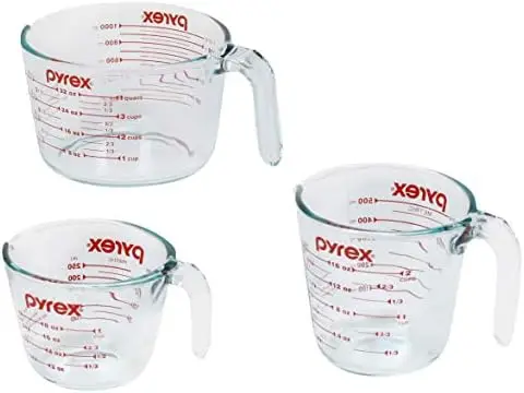 Pyrex 3-Pack Glass Measuring Cups (1, 2, 4 Cup) – Oven, Microwave & Dishwasher Safe for Baking & Cooking
Pyrex 3-Pack Glass Measuring Cups (1, 2, 4 Cup) – Oven, Microwave & Dishwasher Safe for Baking & Cooking