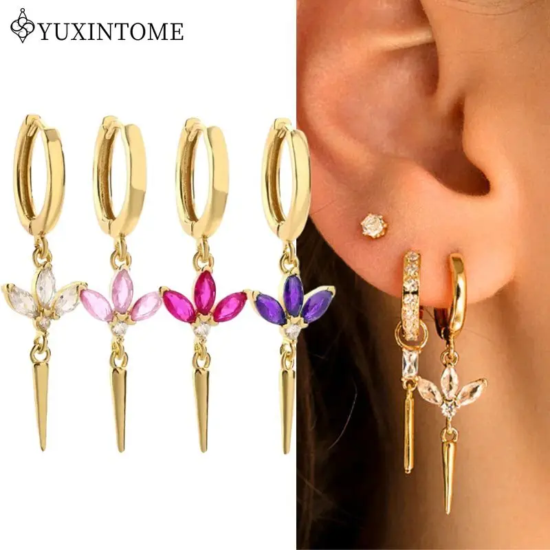 925 Silver Needle Three-leaf diamond Multicolor Zircon Rivet Long Pendant Hoop Earrings For Women Luxury crystal Jewelry Gifts
925 Silver Needle Three-leaf diamond Multicolor Zircon Rivet Long Pendant Hoop Earrings For Women Luxury crystal Jewelry Gifts