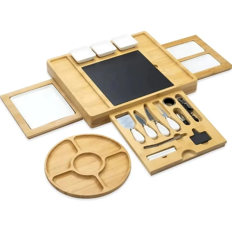 Carved bamboo cheese board with knife set dipping sauce bowl tray kitchen furniture multi-purpose cutting board
Carved bamboo cheese board with knife set dipping sauce bowl tray kitchen furniture multi-purpose cutting board