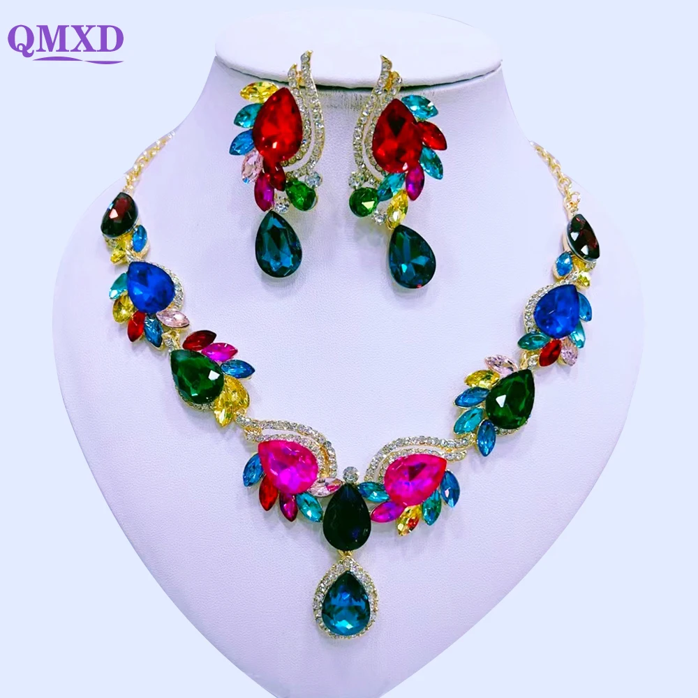 Dubai Bridal Wedding Costume Jewelry Sets Rhinestone Necklace Set Water Drop Colorful Crystal Wedding For Women Gifts
Dubai Bridal Wedding Costume Jewelry Sets Rhinestone Necklace Set Water Drop Colorful Crystal Wedding For Women Gifts