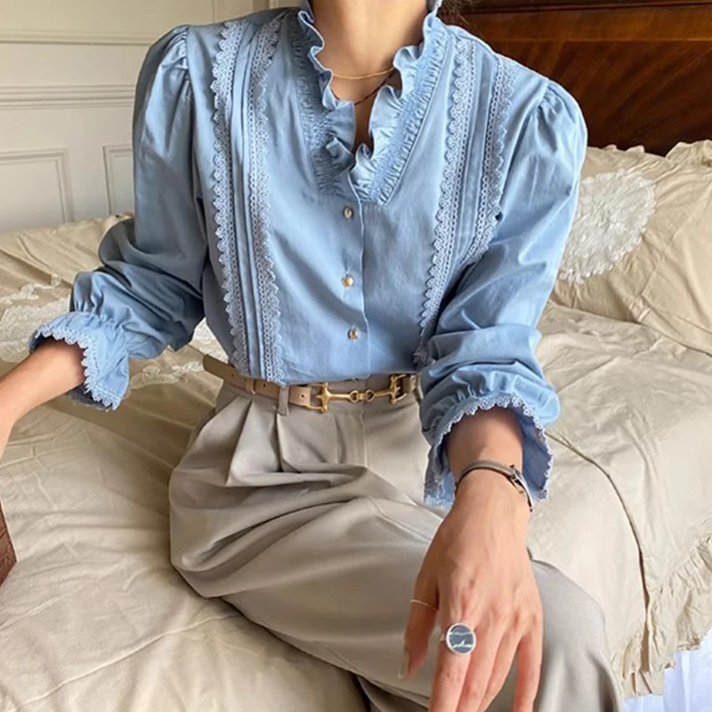 Ele Vintage Spring Long Sve Loose Women's irt V-Ne Lace Trim Splice Chic Versatile Busin Commute Korean Sle
Ele Vintage Spring Long Sve Loose Women's irt V-Ne Lace Trim Splice Chic Versatile Busin Commute Korean Sle