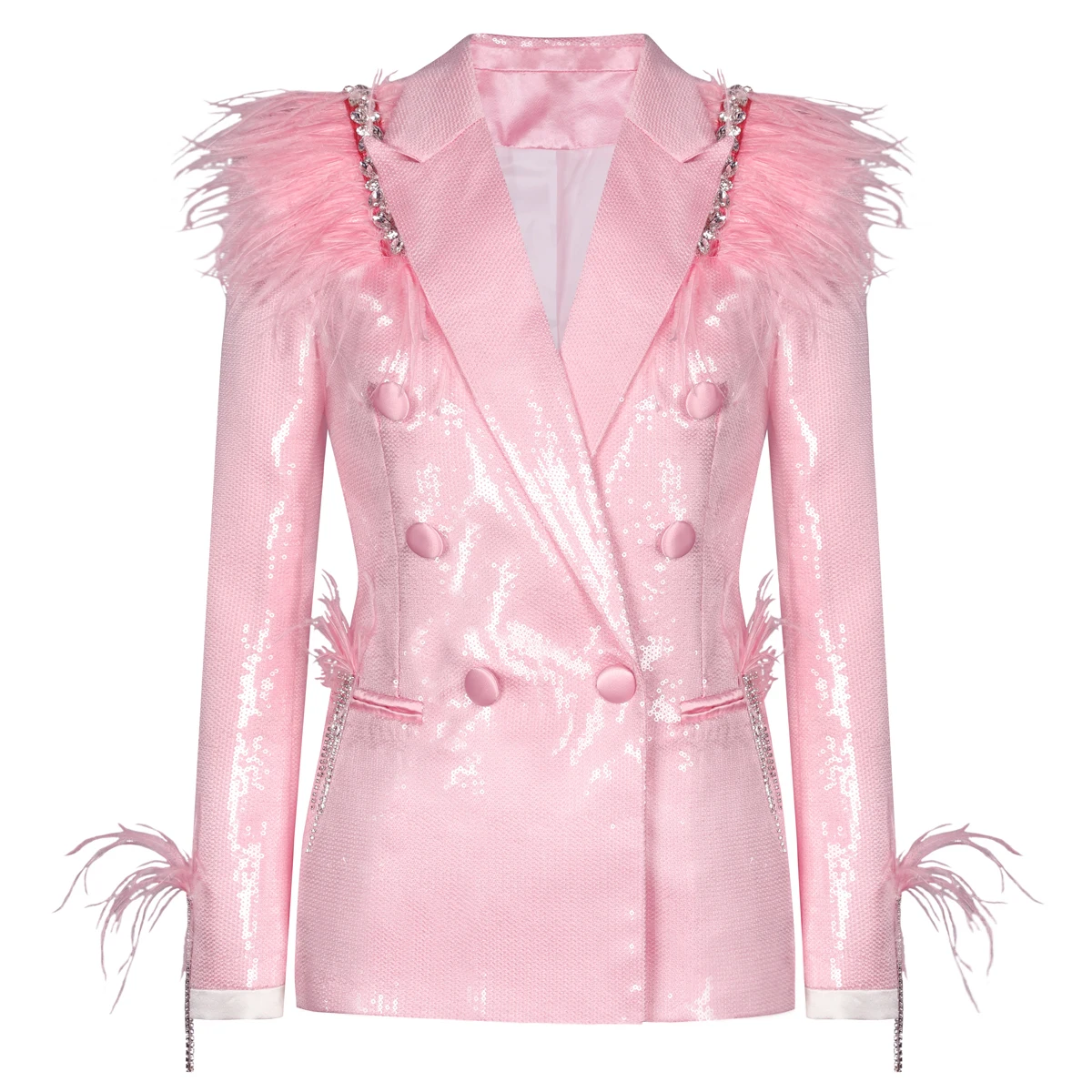 Spring And Autumn Fashion Temperament Elegant Double Breasted Stage Pink Sequin Feather Suit Collar Women's Suit Top Jacket
Spring And Autumn Fashion Temperament Elegant Double Breasted Stage Pink Sequin Feather Suit Collar Women's Suit Top Jacket