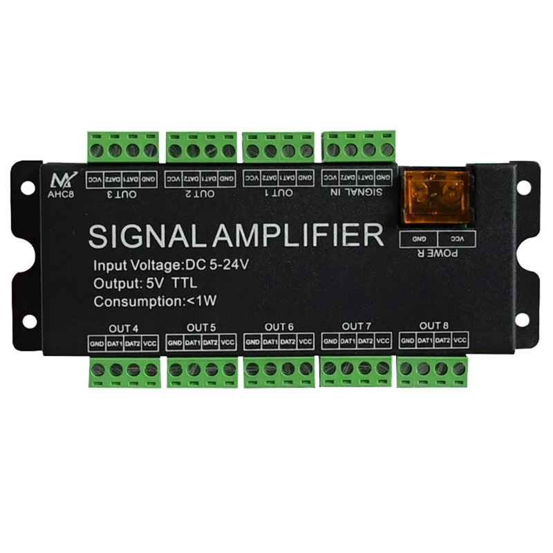 AC17-8CH LED Strip Signal Amplifier,WS2812 5V SPI TTL Signal Output For WS2811 WS2815 WS2813 SK6812 Pixels LED Light DC5-24V
AC17-8CH LED Strip Signal Amplifier,WS2812 5V SPI TTL Signal Output For WS2811 WS2815 WS2813 SK6812 Pixels LED Light DC5-24V