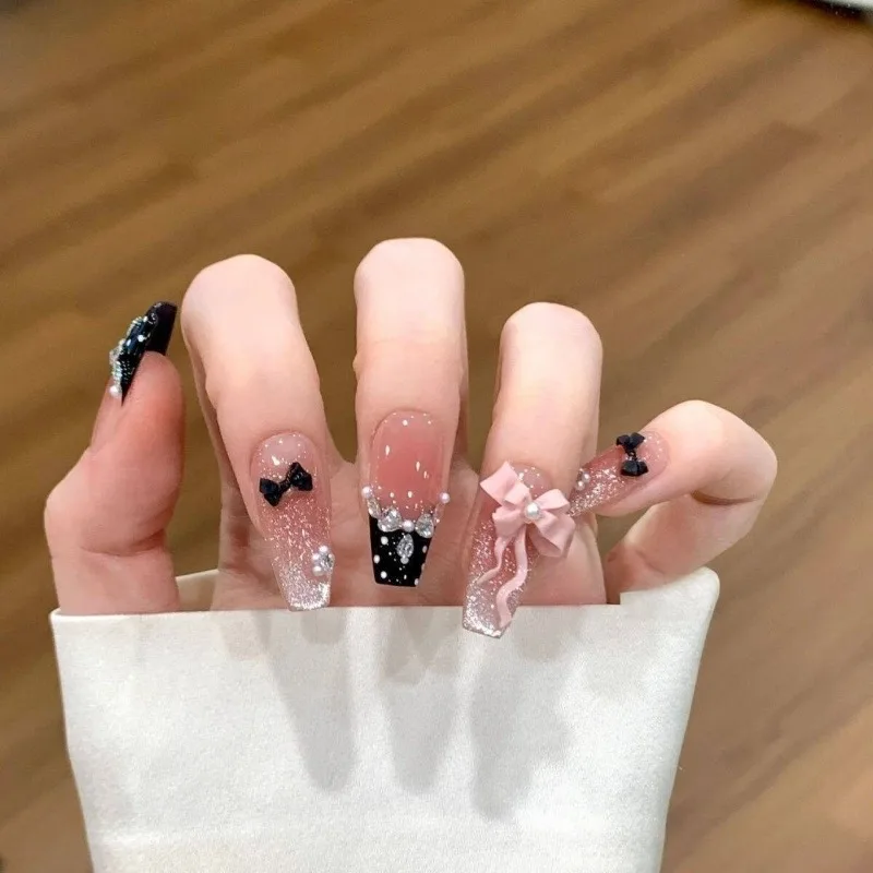 10 Pcs Cheap Black French Fake Nail 3D Bowknot Realistic Coffin Press on Nails Long Artificial False Nails with Box and Tools
10 Pcs Cheap Black French Fake Nail 3D Bowknot Realistic Coffin Press on Nails Long Artificial False Nails with Box and Tools