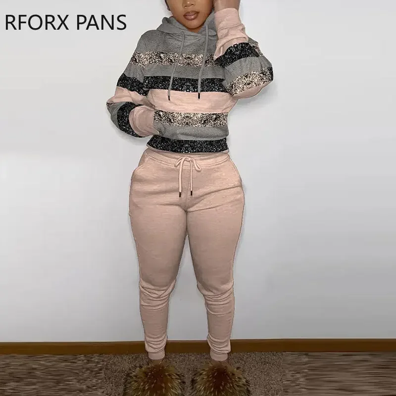 Long Sleeves Tape Hooded Patchwork Drawstring Sweatshirt & Pants Sets Women Two pieces Sets
Long Sleeves Tape Hooded Patchwork Drawstring Sweatshirt & Pants Sets Women Two pieces Sets