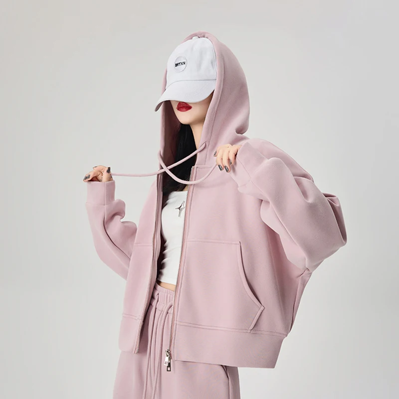 Autumn Winter Pink Hooded Sweatshirt Women Fashion Pocket Solid Color Zip Up Hoodies Woman Streetwear Y2K Long Sleeve Sport Coat
Autumn Winter Pink Hooded Sweatshirt Women Fashion Pocket Solid Color Zip Up Hoodies Woman Streetwear Y2K Long Sleeve Sport Coat