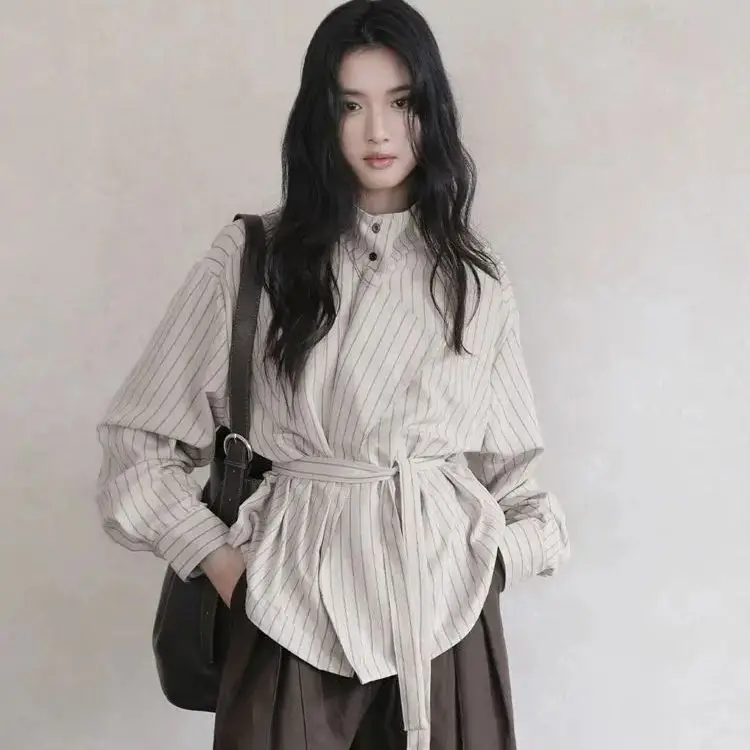 Korea Long-Sleeved Striped Shirt Women 2025 Spring New Style Design Lace-Up Shirt Loose Niche Waist Top
Korea Long-Sleeved Striped Shirt Women 2025 Spring New Style Design Lace-Up Shirt Loose Niche Waist Top