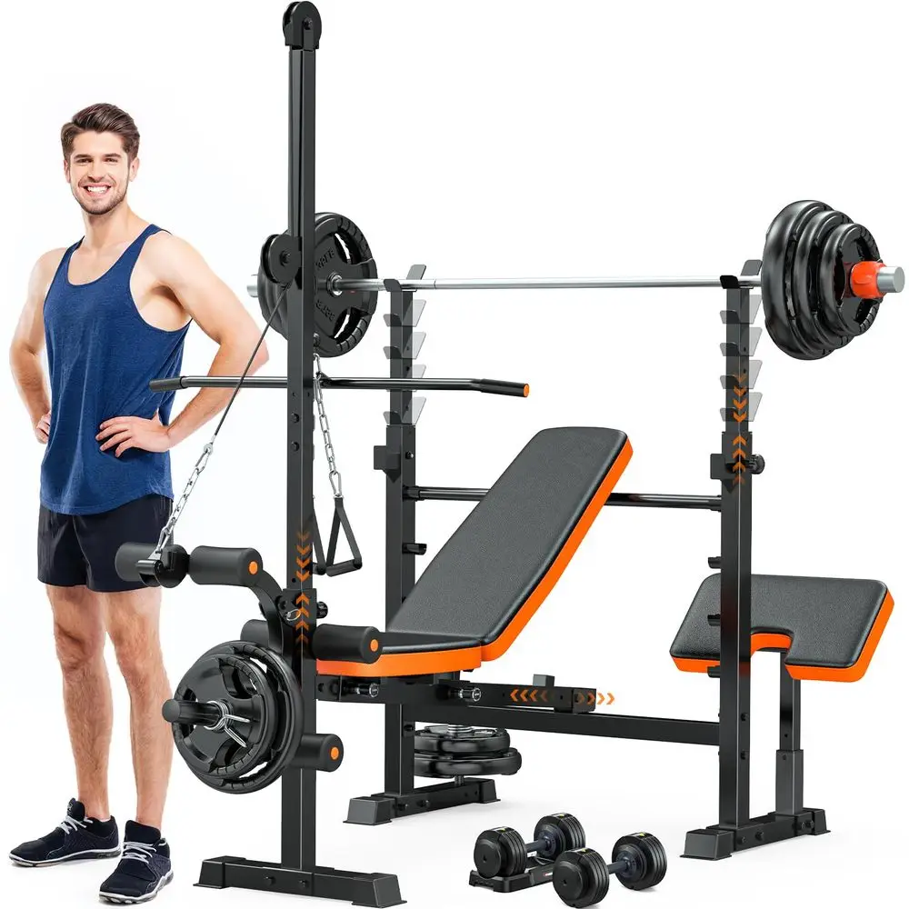 880lbs Weight Bench Set with LAT Pulldow, Bench Press Rack with Leg Extension Curl and Preacher Curl, 8 in 1 Olympic Weight Ben
880lbs Weight Bench Set with LAT Pulldow, Bench Press Rack with Leg Extension Curl and Preacher Curl, 8 in 1 Olympic Weight Ben