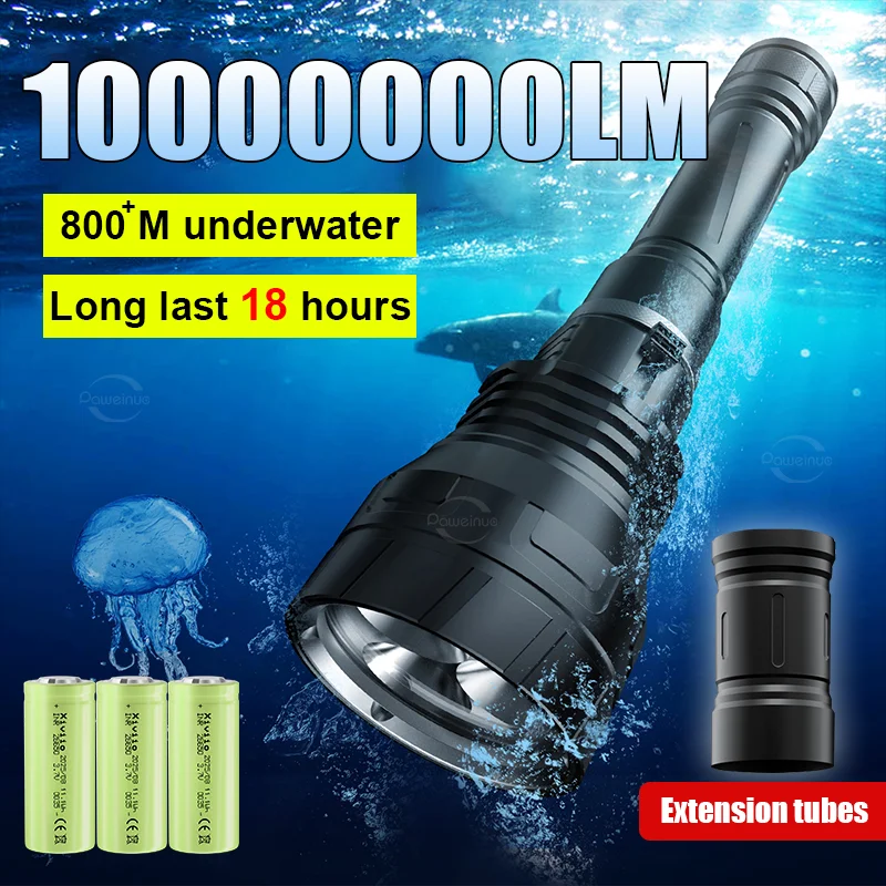 Ultra Bright Underwater Lantern IPX8 Diving flashlight 3*26650 Professional Scuba Diving Torch High Power Diving Waterproof Lamp
Ultra Bright Underwater Lantern IPX8 Diving flashlight 3*26650 Professional Scuba Diving Torch High Power Diving Waterproof Lamp