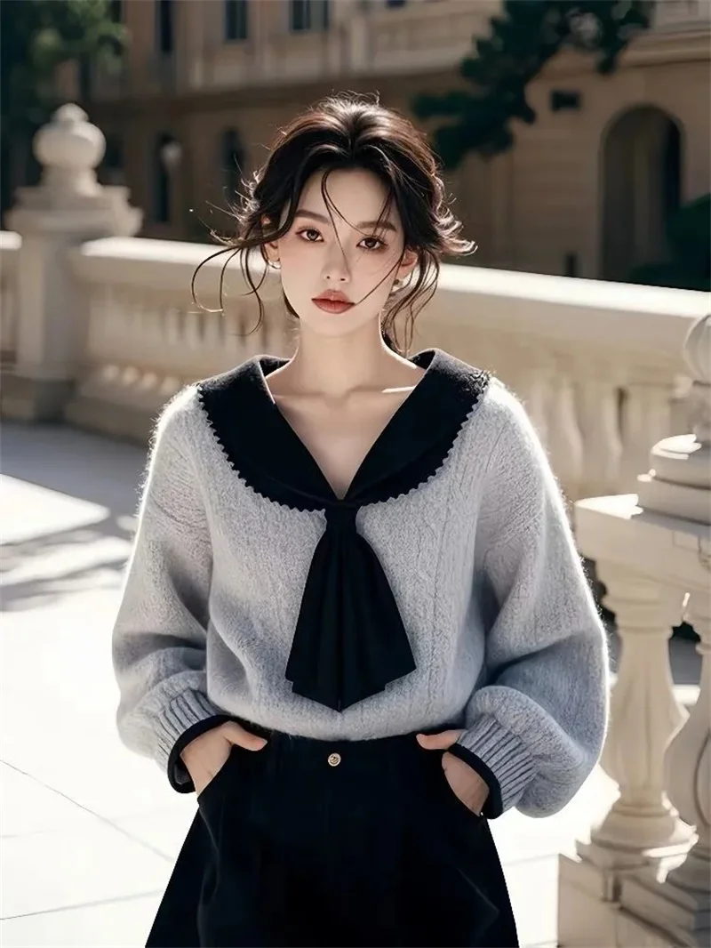 Western Style 2026 Autumn Winter Korean Loose Slimming Gray Knitted Sweater Top Worn Outside Lazy Cool Soft Sticky Sweater For
Western Style 2026 Autumn Winter Korean Loose Slimming Gray Knitted Sweater Top Worn Outside Lazy Cool Soft Sticky Sweater For