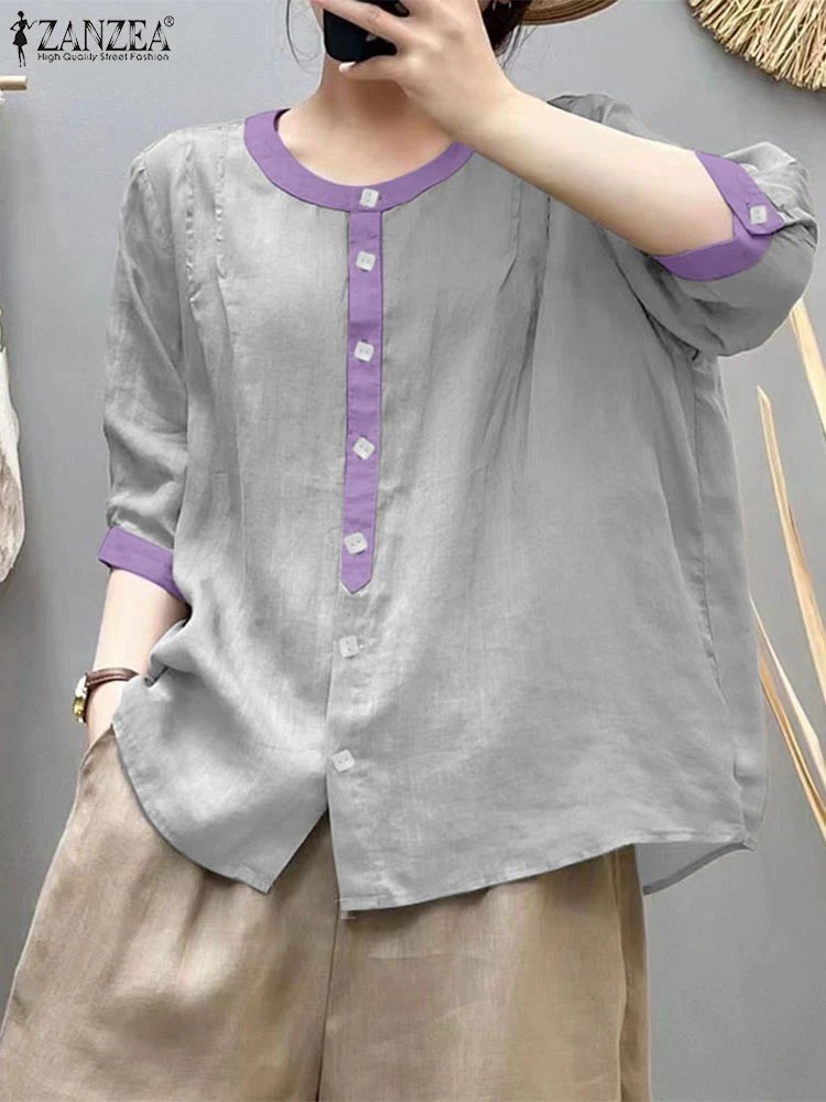 ZANZEA Women Round Neck Shirts Casual Loose Colorblock Blouse Fashion Summer Half Sleeve Tops Korean Stitching Loose Tunics
ZANZEA Women Round Neck Shirts Casual Loose Colorblock Blouse Fashion Summer Half Sleeve Tops Korean Stitching Loose Tunics