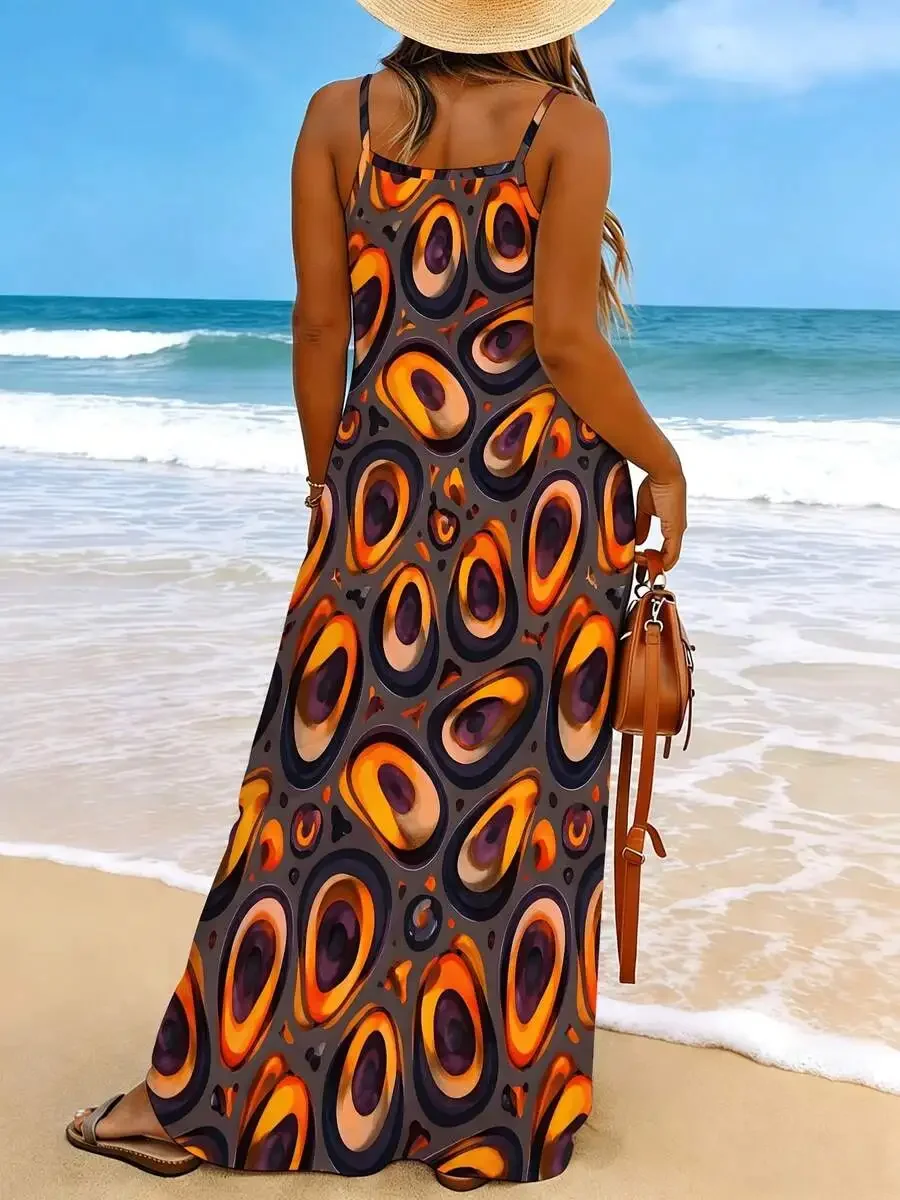 V Neck Strap Maxi Dress Abstract Pattern Beach Party Wear
V Neck Strap Maxi Dress Abstract Pattern Beach Party Wear