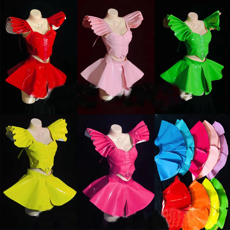 Women Pole Dance Outfit Bar Nightclub Ds Dj Gogo Wear Drag Queen Costume Colorful Patent Leather Fly-Shoulder Top Skirt
Women Pole Dance Outfit Bar Nightclub Ds Dj Gogo Wear Drag Queen Costume Colorful Patent Leather Fly-Shoulder Top Skirt