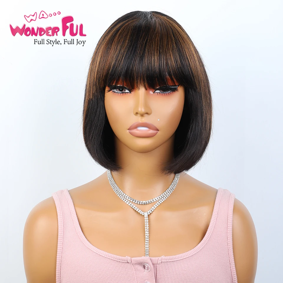 Brown Wig With Bangs Human Hair Short Straight Bob Wig Highlight Hair P4/30# for Black Women Human Hair Daily P4/27 Color Wigs
Brown Wig With Bangs Human Hair Short Straight Bob Wig Highlight Hair P4/30# for Black Women Human Hair Daily P4/27 Color Wigs