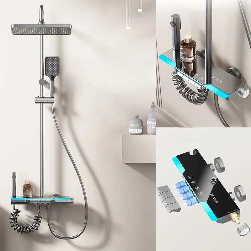 LED Temperature Digital Display Luxury Shower System Wall Mount Piano Key 4 Function Water Outlet Shower Faucet Set for Bathroom
LED Temperature Digital Display Luxury Shower System Wall Mount Piano Key 4 Function Water Outlet Shower Faucet Set for Bathroom