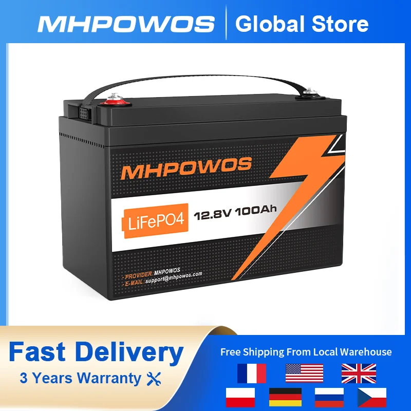 MHPOWOS 12V 100Ah LiFePo4 Battery 100 BMS 12.8V Lithium Iron Phosphate Cells Pack For RV Boat Motors Inverter Solar Powerlar
MHPOWOS 12V 100Ah LiFePo4 Battery 100 BMS 12.8V Lithium Iron Phosphate Cells Pack For RV Boat Motors Inverter Solar Powerlar