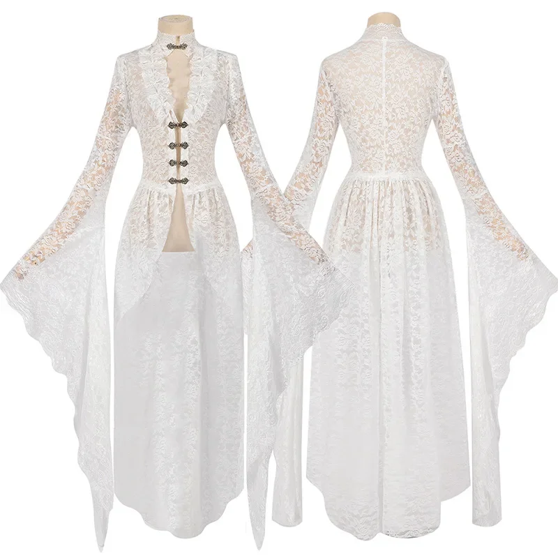 Gothic Women White Vintage Solid Lace Flare Sleeve Medieval Cardigan Cosplay Elegant Long Tail Outwear Victorian Ball Gown
Gothic Women White Vintage Solid Lace Flare Sleeve Medieval Cardigan Cosplay Elegant Long Tail Outwear Victorian Ball Gown