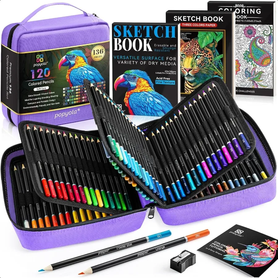 136 PCS Colored Pencils Set for Adult Coloring Books 120 Colored Pencils with Sketchbook Coloring Book Sharpener Soft Core OilB
136 PCS Colored Pencils Set for Adult Coloring Books 120 Colored Pencils with Sketchbook Coloring Book Sharpener Soft Core OilB