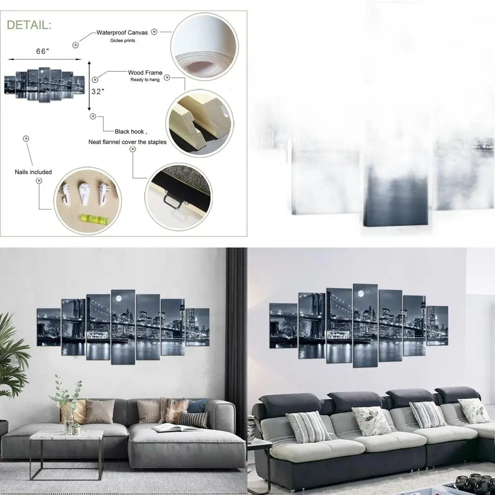 Framed 7-Piece Brooklyn Bridge Wall Art - Moonlit NYC Skyline for Home & Office Decor, 70x32
Framed 7-Piece Brooklyn Bridge Wall Art - Moonlit NYC Skyline for Home & Office Decor, 70x32