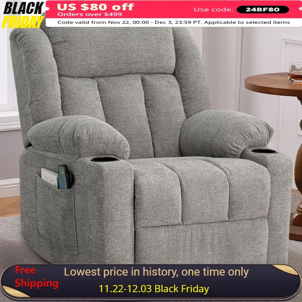 Living Room Chair with Massage & Heat, Overstuffed Large Manual Recliner, Upholstered Soft Fabric Swivel Living Room Sofa Chair
Living Room Chair with Massage & Heat, Overstuffed Large Manual Recliner, Upholstered Soft Fabric Swivel Living Room Sofa Chair