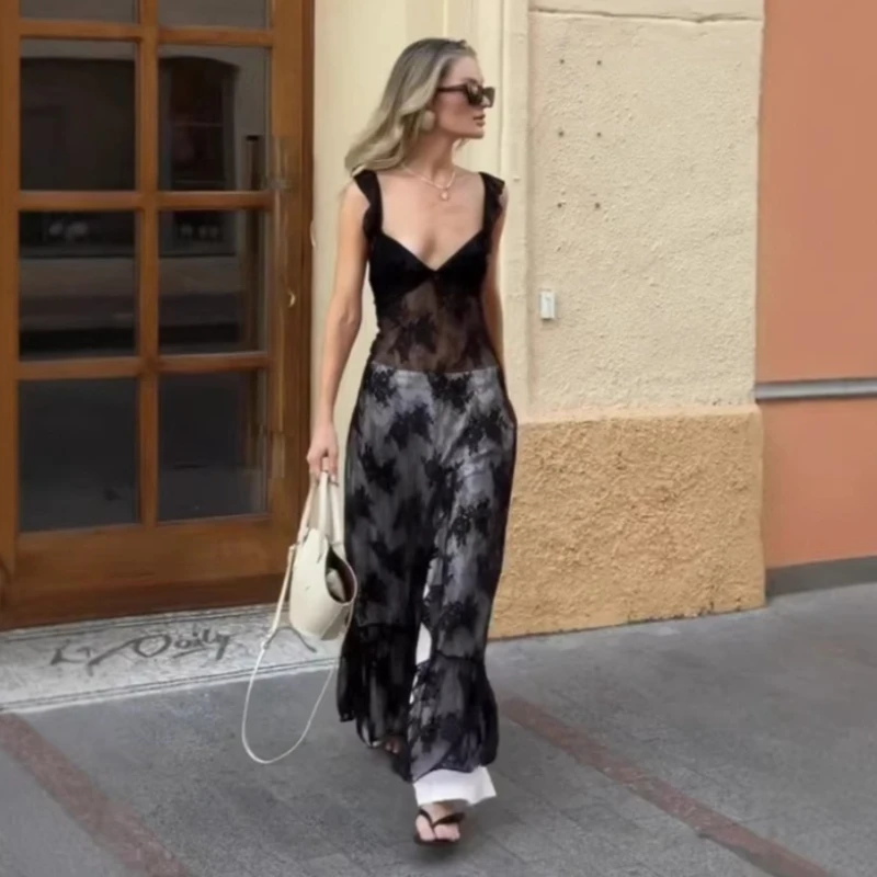 Tsiisd Women's Lace See-Through Camisole Long Dress Fashion Sexy Elegance Streetwear Summer 2026 Party Dress Female Maxi Dress
Tsiisd Women's Lace See-Through Camisole Long Dress Fashion Sexy Elegance Streetwear Summer 2026 Party Dress Female Maxi Dress