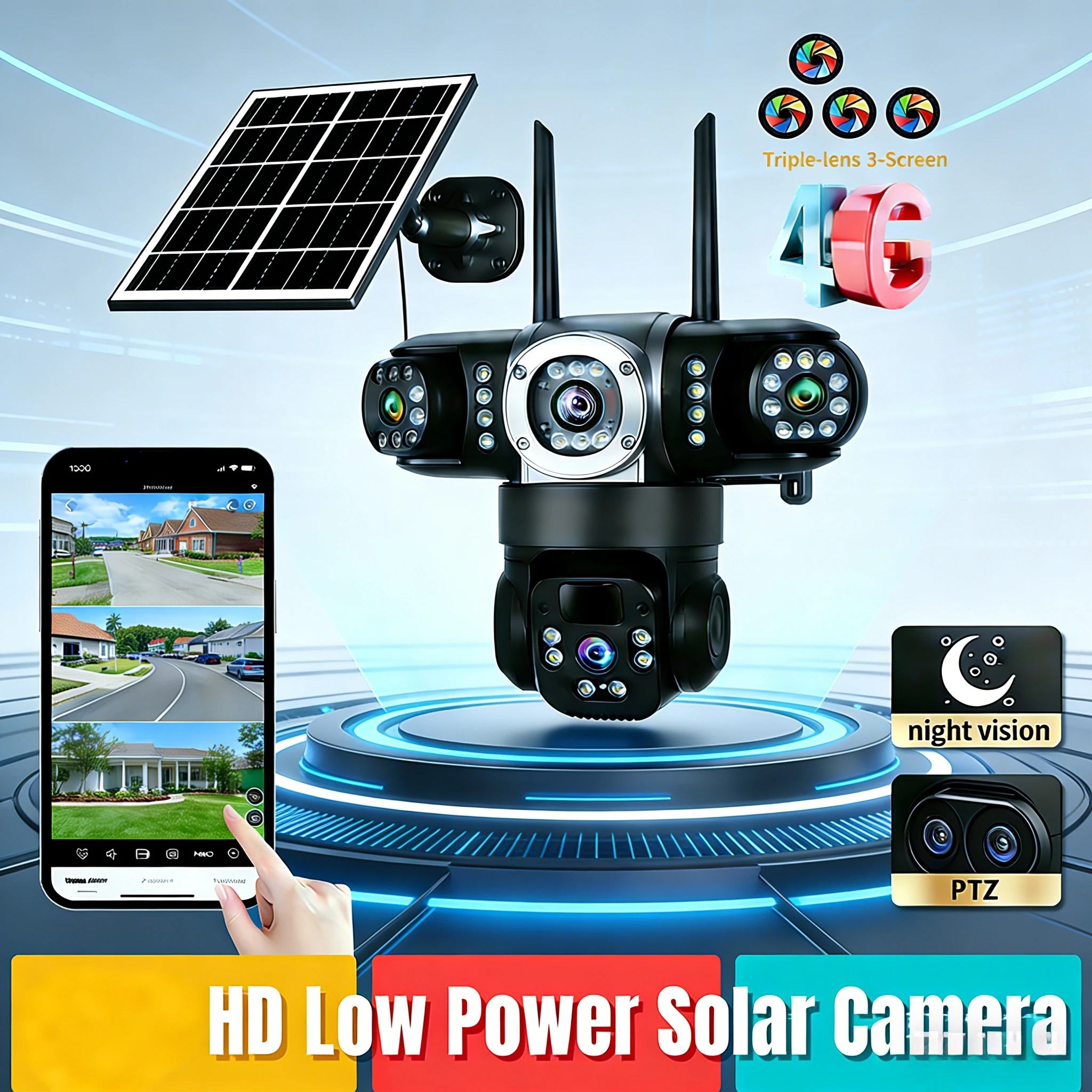 8K Triple Lens 4G Solar Security Camera Outdoor, 3 Screen PTZ with AI Human Detection, Waterproof Wireless CCTV Surveillance
8K Triple Lens 4G Solar Security Camera Outdoor, 3 Screen PTZ with AI Human Detection, Waterproof Wireless CCTV Surveillance