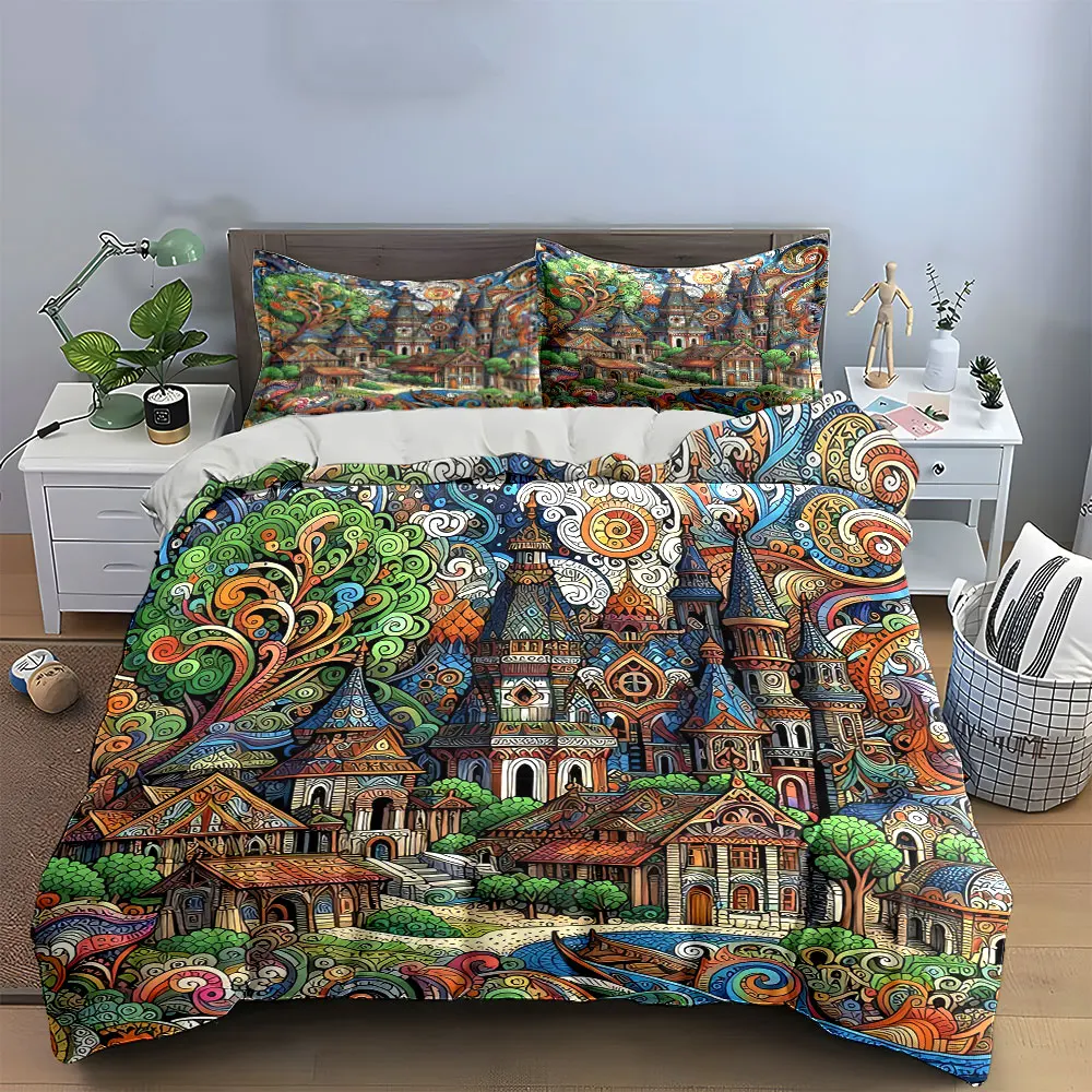 Colorful Castle Art Decor Set Bedding Set with 1 Duvet Cover 2 Pillowcases Single Double King Queen, Gift
Colorful Castle Art Decor Set Bedding Set with 1 Duvet Cover 2 Pillowcases Single Double King Queen, Gift
