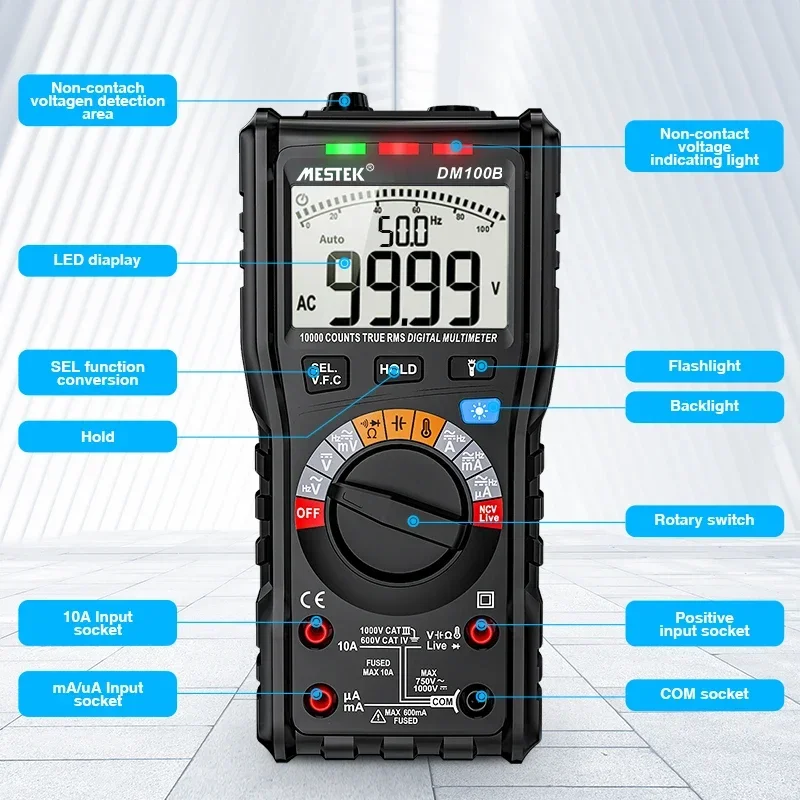 -for mestek DM100B smart Digital multimeter DC AC Voltmeter Tester Capacitance NCV Ohm Hz Tester Multimeter
-for mestek DM100B smart Digital multimeter DC AC Voltmeter Tester Capacitance NCV Ohm Hz Tester Multimeter