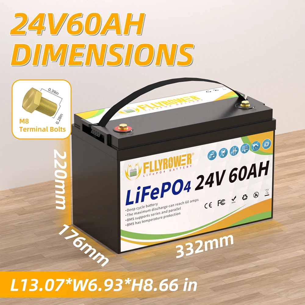 Fllyrower 24v 100Ah Lifepo4 Battery 25.6v 60Ah Lithium ion Battery Pack Solar Lithium Battery 2560Wh Stock in CA/US/DE/JP
Fllyrower 24v 100Ah Lifepo4 Battery 25.6v 60Ah Lithium ion Battery Pack Solar Lithium Battery 2560Wh Stock in CA/US/DE/JP