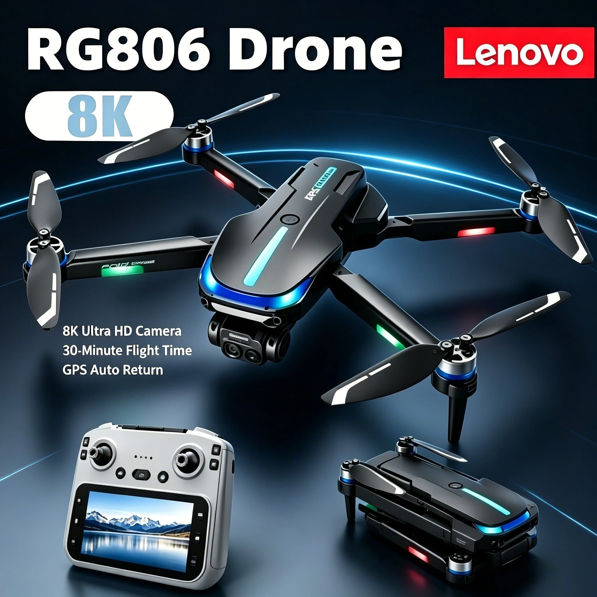 Lenovo RG806 Max Aerial Drone Remote Control with Screen 5.6-Inch 4K HD GPS Positioning Brushless Motor Obstacle Avoidance Toy
Lenovo RG806 Max Aerial Drone Remote Control with Screen 5.6-Inch 4K HD GPS Positioning Brushless Motor Obstacle Avoidance Toy