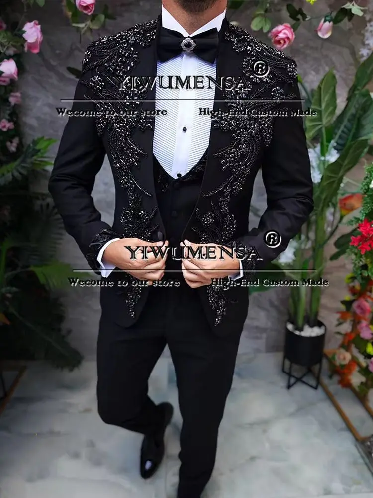 Men's Black Stone Embroidered Tuxedos Customized Formal Party Groom Wedding Suits Fit Slim Man Business Banquet Prom Blazers
Men's Black Stone Embroidered Tuxedos Customized Formal Party Groom Wedding Suits Fit Slim Man Business Banquet Prom Blazers