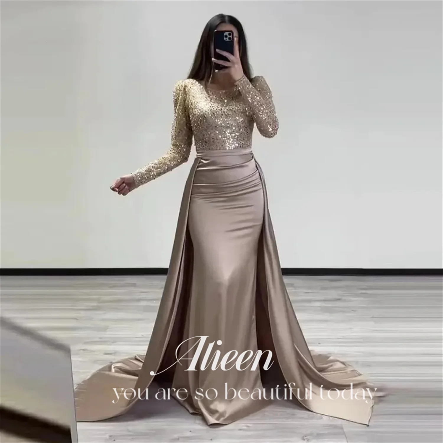 Satin Beaded Embroidery Long Sleeves Long Tail Mermaid Elegant Party Dress for Women Customized Dresses Prom Female Gala Woman
Satin Beaded Embroidery Long Sleeves Long Tail Mermaid Elegant Party Dress for Women Customized Dresses Prom Female Gala Woman