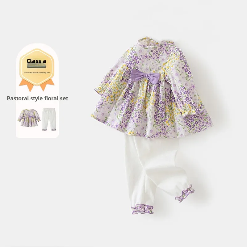 Girl's Floral Set 2025 Spring and Autumn Outfit Two Piece Set for Baby Girls, Children's Violet Loose Fit Western Style Clothing
Girl's Floral Set 2025 Spring and Autumn Outfit Two Piece Set for Baby Girls, Children's Violet Loose Fit Western Style Clothing