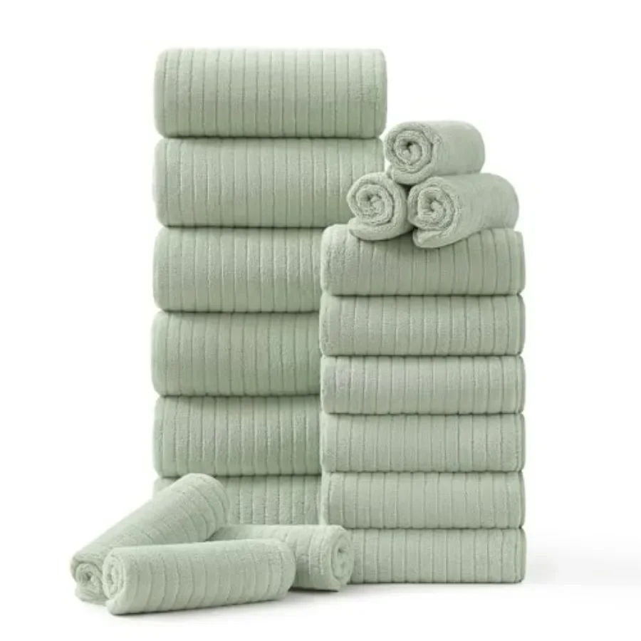 Family bathroom towel set: 18-piece green cotton towels including 6 bath towels, 6 hand towels, 6 washcloths; soft, highly abso
Family bathroom towel set: 18-piece green cotton towels including 6 bath towels, 6 hand towels, 6 washcloths; soft, highly abso