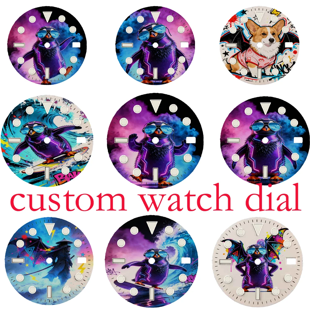 Watch dial NH35 28.5mm featuring custom-printed color design doodle penguin for NH35/36 movement NH35 dial watch accessories
Watch dial NH35 28.5mm featuring custom-printed color design doodle penguin for NH35/36 movement NH35 dial watch accessories
