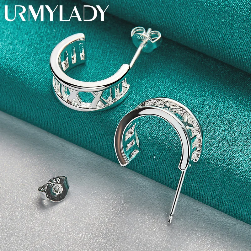 URMYLADY 925 Sterling Silver Semicircle Roman Numerals Earrings For Women Wedding Engagement Fashion Charm Stud Jewelry
URMYLADY 925 Sterling Silver Semicircle Roman Numerals Earrings For Women Wedding Engagement Fashion Charm Stud Jewelry