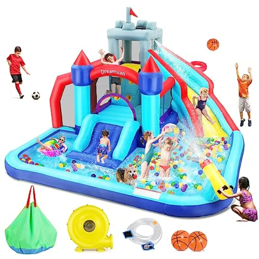 Backyard bounce house water slide for kids: PVC blue and yellow 10-in-1 inflatable water park with splash pool long slide sprin
Backyard bounce house water slide for kids: PVC blue and yellow 10-in-1 inflatable water park with splash pool long slide sprin