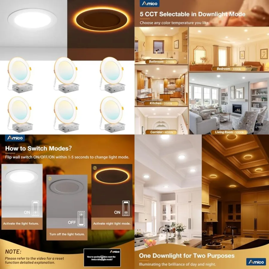 Pack 5CCT LED Recessed Ceiling Light with Night Light, 2700K/3000K/3500K/000K/5000K Selectable Ultra-Th Recessed Lightg, 12W=11
Pack 5CCT LED Recessed Ceiling Light with Night Light, 2700K/3000K/3500K/000K/5000K Selectable Ultra-Th Recessed Lightg, 12W=11