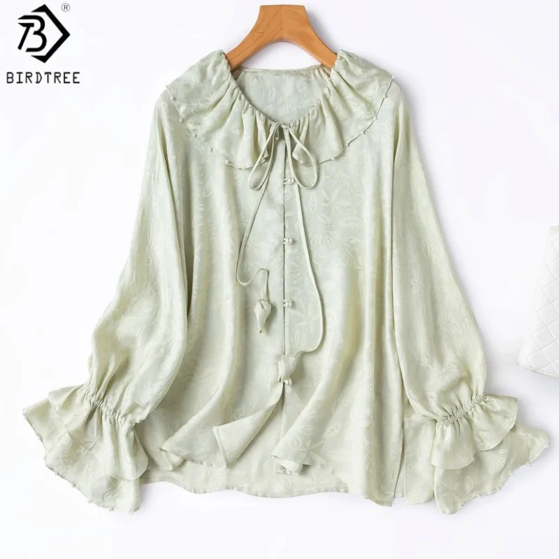 Birdtree, 100% Silk Jacquard Blouse, Flounce Sleeve, Women Beading Floral Luo Sangbo Satin Breathable Shirt, 2026 New T65009JF
Birdtree, 100% Silk Jacquard Blouse, Flounce Sleeve, Women Beading Floral Luo Sangbo Satin Breathable Shirt, 2026 New T65009JF