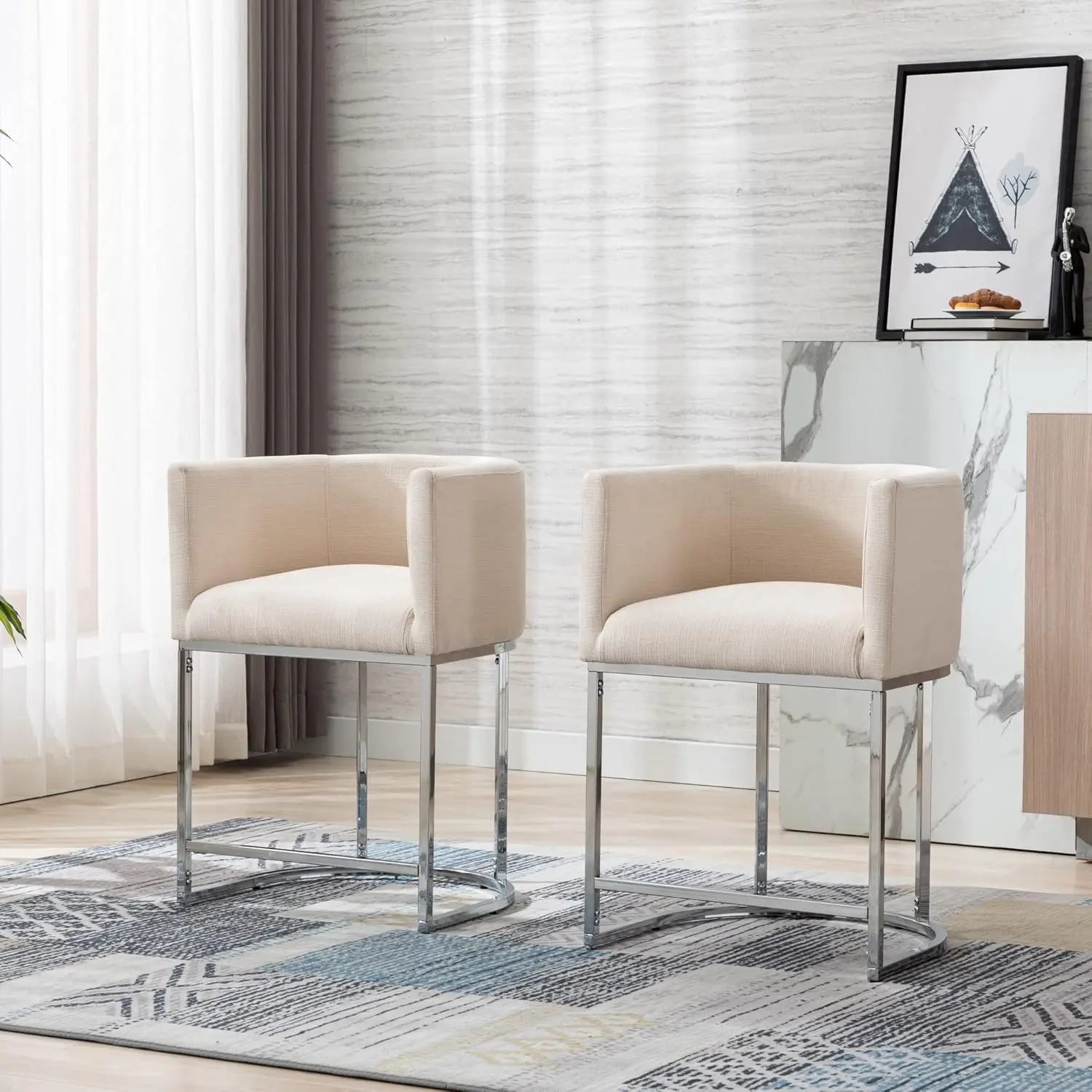 24" Linen Upholstered Counter Height Bar Stools Set Of 2 With Chrome Metal Frame For Kitchen Island, Customized
24" Linen Upholstered Counter Height Bar Stools Set Of 2 With Chrome Metal Frame For Kitchen Island, Customized