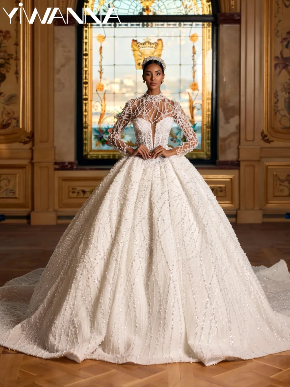 Shimmering Pearls Luxurious Wedding Dress Classic High Collar Long Sleeve Bridal Gown Customized Glamorous Dresses For Bride
Shimmering Pearls Luxurious Wedding Dress Classic High Collar Long Sleeve Bridal Gown Customized Glamorous Dresses For Bride